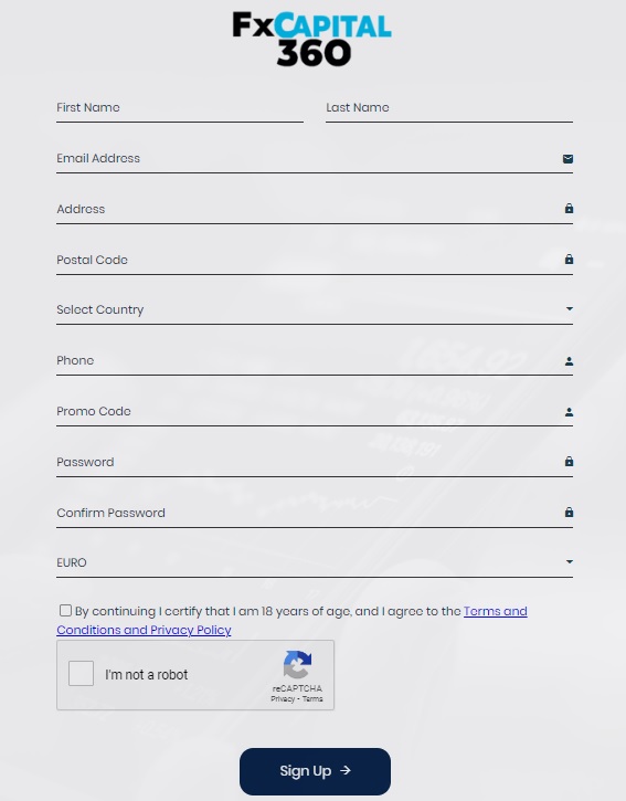 FxCapital360 Account Registration