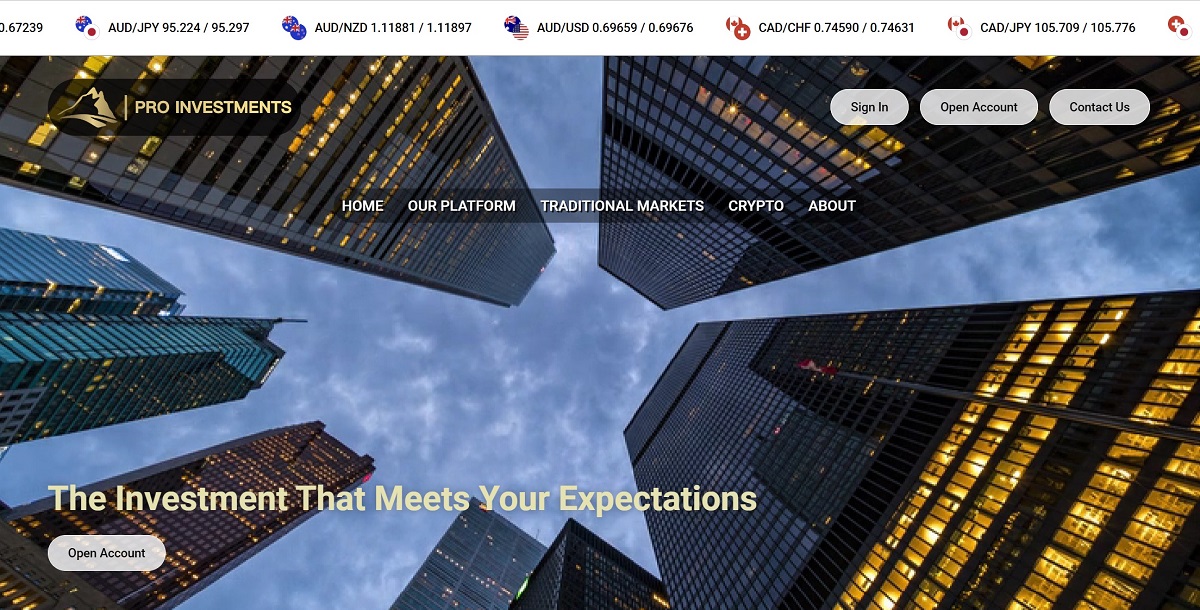 Pro Investments homepage