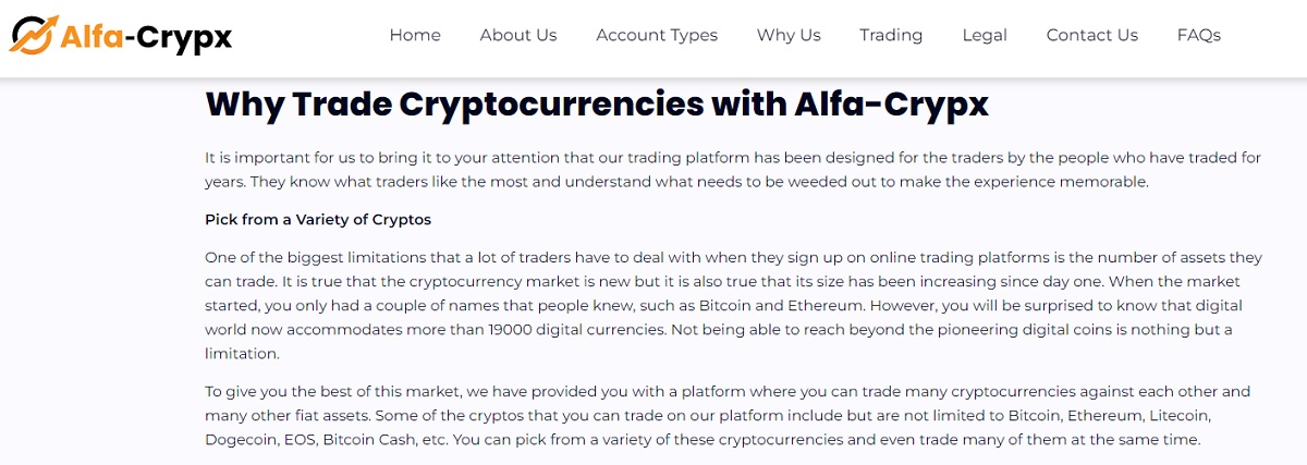 Alfa Crypx trading assets